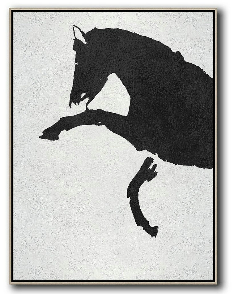 Acrylic Painting Wall Art,Black And White Minimal Painting On Canvas - Hand Painted Original Art